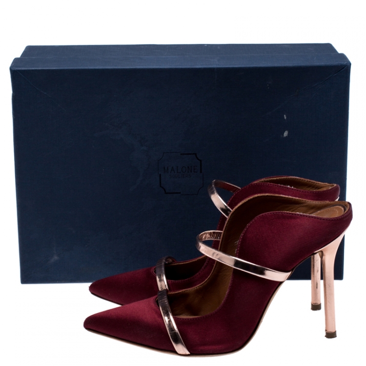 Pre Owned Malone Souliers Burgundy Satin Maureen Pointed Toe Mules Size 35