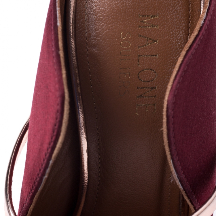 Pre Owned Malone Souliers Burgundy Satin Maureen Pointed Toe Mules Size 35