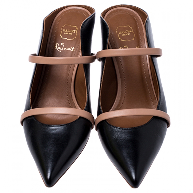 Pre Owned Malone Souliers Black Leather Maureen Pointed Toe Mules Size 37