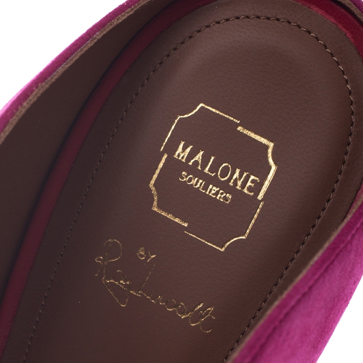مملوكة مسبقًا Malone Souliers Pink Suede And Red Leather Trim Maureen Pointed Toe Mules Size 40