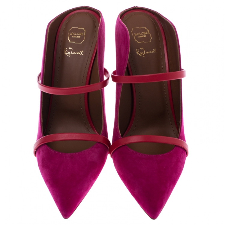 مملوكة مسبقًا Malone Souliers Pink Suede And Red Leather Trim Maureen Pointed Toe Mules Size 40