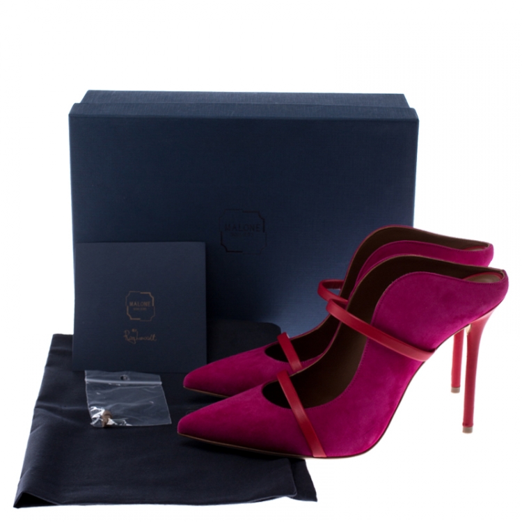 مملوكة مسبقًا Malone Souliers Pink Suede And Red Leather Trim Maureen Pointed Toe Mules Size 40