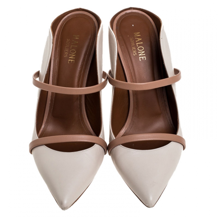 Pre Owned Malone Souliers Beige Leather Maureen Mules Size 38