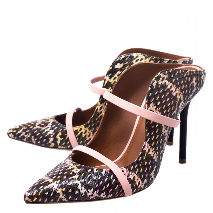 Pre Owned Malone Souliers Multicolor Python Leather Maureen Pointed Toe Sandals Size 37