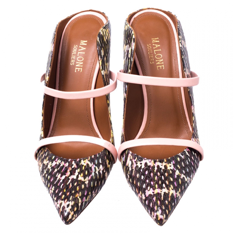 Pre Owned Malone Souliers Multicolor Python Leather Maureen Pointed Toe Sandals Size 37