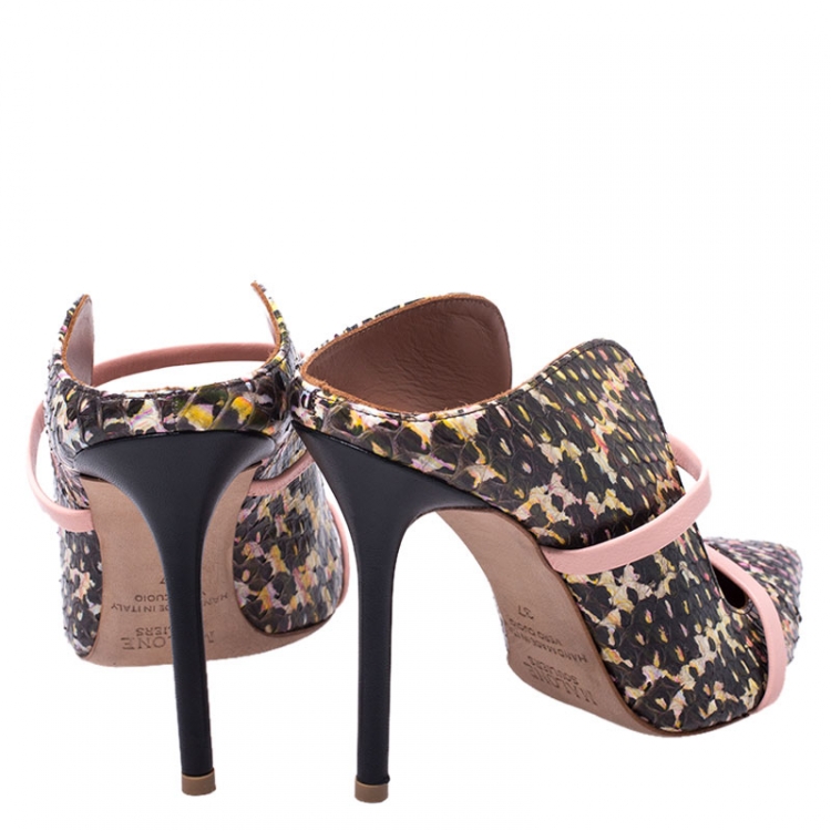 Pre Owned Malone Souliers Multicolor Python Leather Maureen Pointed Toe Sandals Size 37
