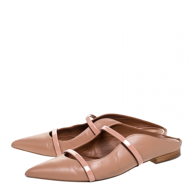 Pre Owned Malone Souliers Beige Leather Maureen Pointed Toe Mules Size 38