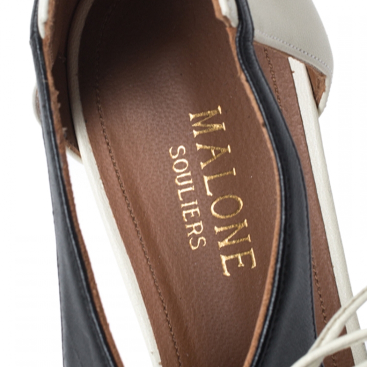 مملوكة مسبقًا Malone Souliers Monochrome Leather Montana Lace Up Pointed Toe Flats Size 39