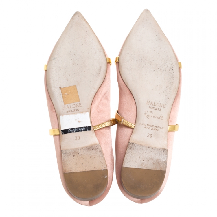 Pre Owned Malone Souliers Beige Satin Maureen Pointed Toe Flats Size 39