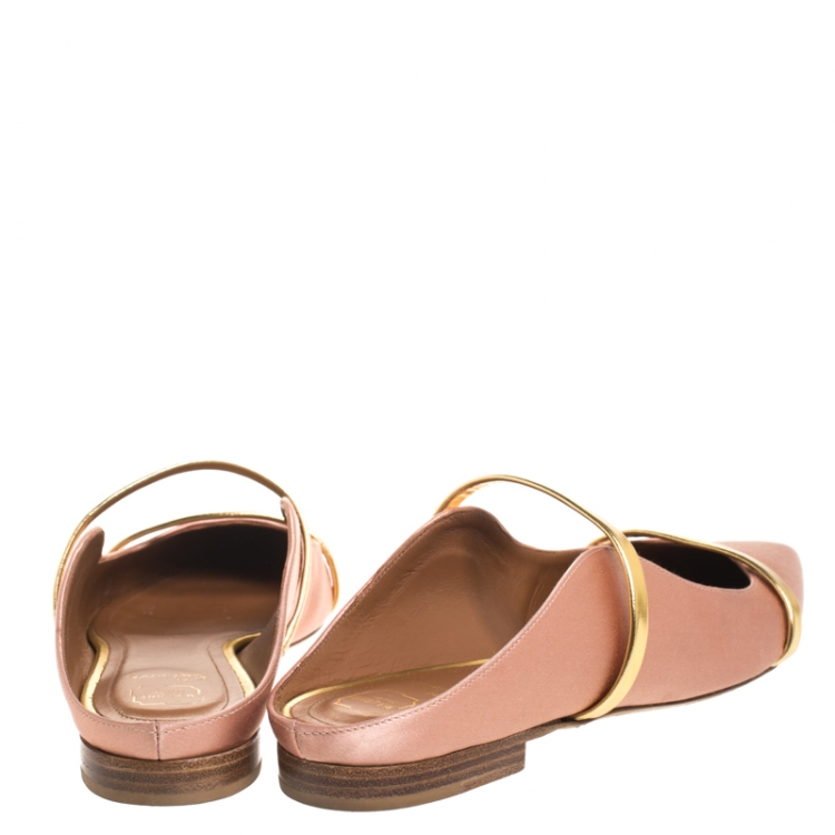 Pre Owned Malone Souliers Beige Satin Maureen Pointed Toe Flats Size 39