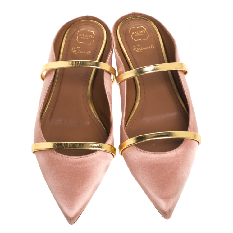 Pre Owned Malone Souliers Beige Satin Maureen Pointed Toe Flats Size 39