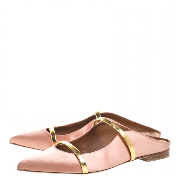 Pre Owned Malone Souliers Beige Satin Maureen Pointed Toe Flats Size 39