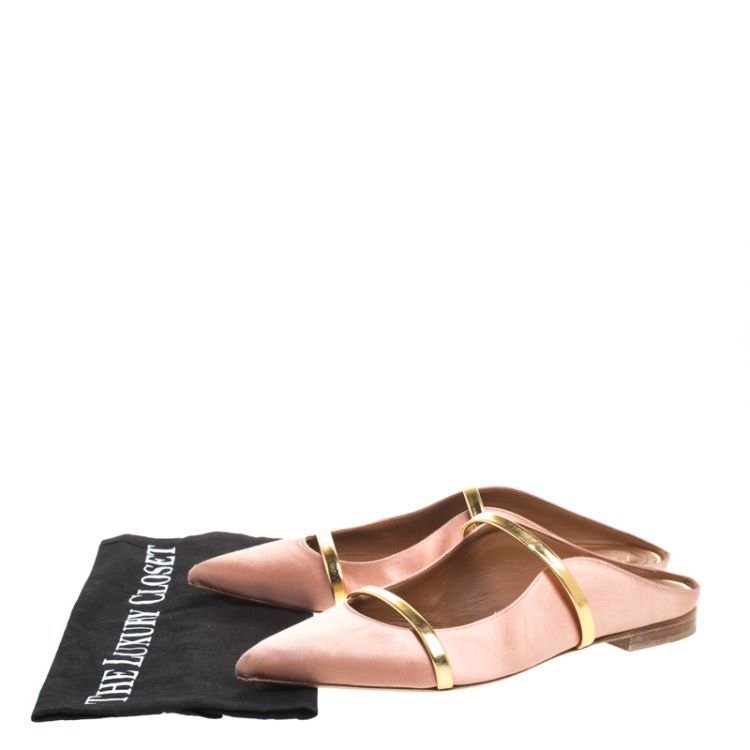 Pre Owned Malone Souliers Beige Satin Maureen Pointed Toe Flats Size 39