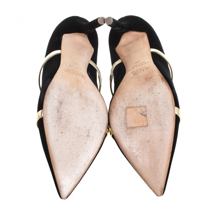 Pre Owned Malone Souliers Black Velvet And Leather Maureen Mules Size 39
