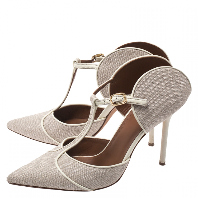 Pre Owned Malone Souliers Beige Canvas And Leather Trim Imogen Pumps Size 39