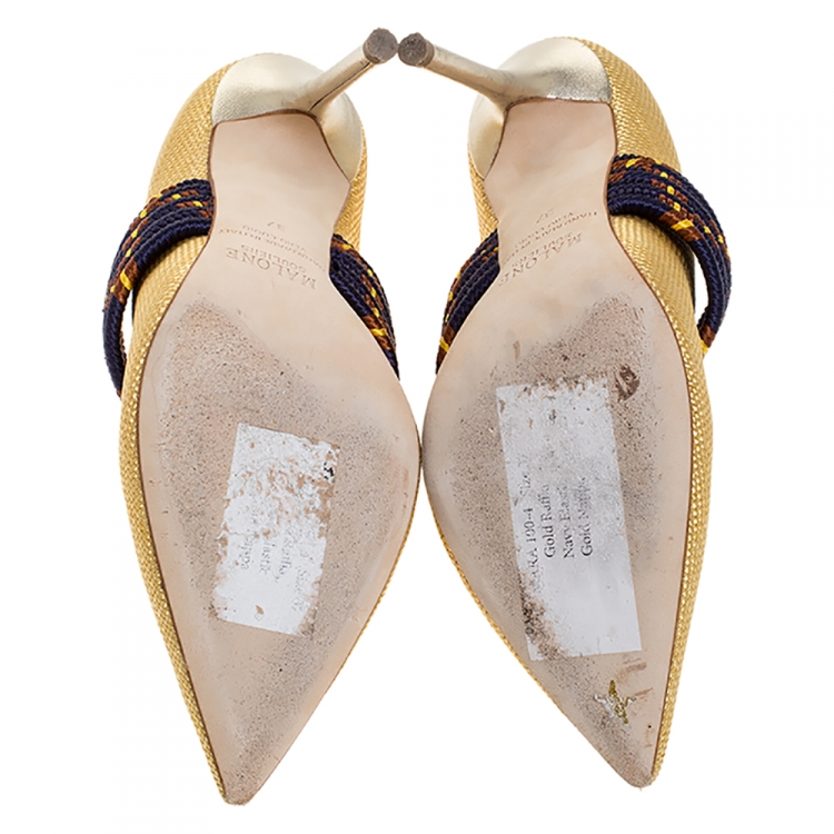 مملوكة مسبقًا Malone Souliers Gold Woven Raffia Mara Mule Sandals Size 37
