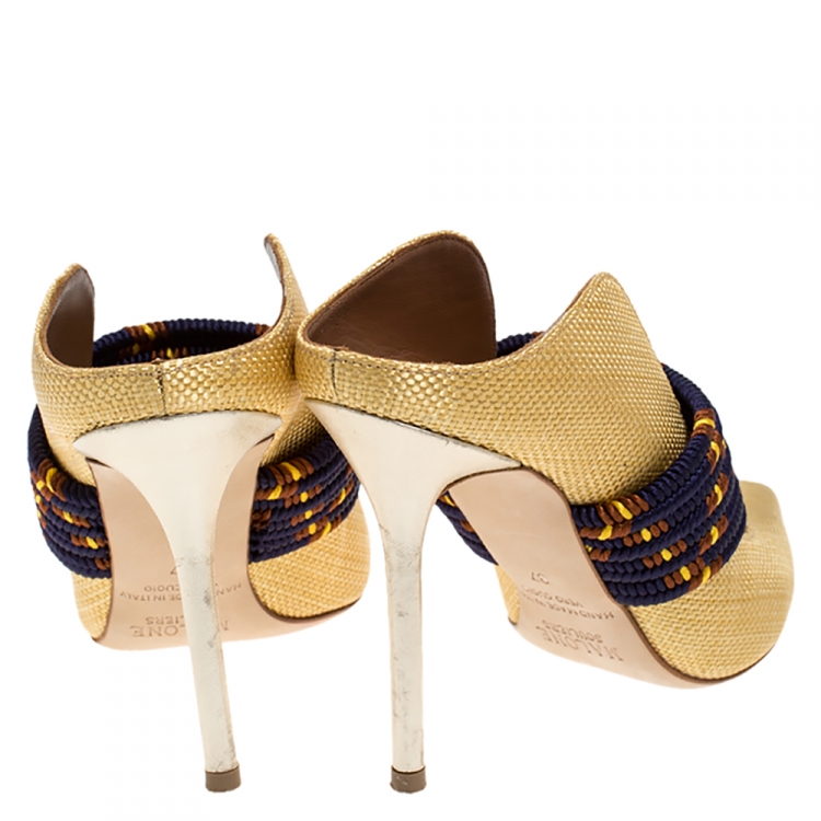 مملوكة مسبقًا Malone Souliers Gold Woven Raffia Mara Mule Sandals Size 37