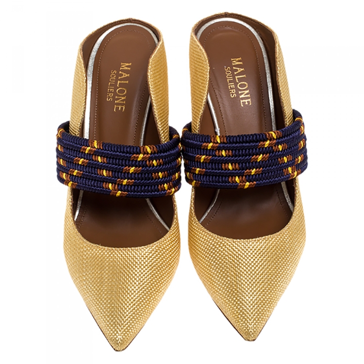 مملوكة مسبقًا Malone Souliers Gold Woven Raffia Mara Mule Sandals Size 37