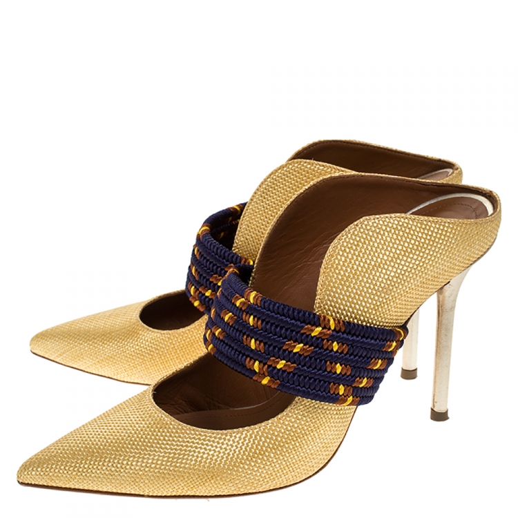 مملوكة مسبقًا Malone Souliers Gold Woven Raffia Mara Mule Sandals Size 37