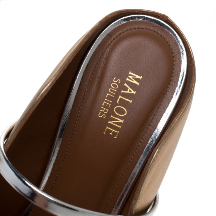 مملوكة مسبقًا Malone Souliers Rose Gold//Silver Leather Maureen Pointed Toe Mules Size 41