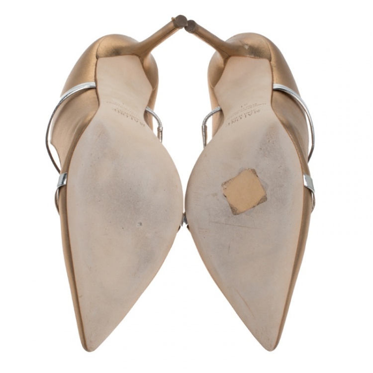 مملوكة مسبقًا Malone Souliers Rose Gold//Silver Leather Maureen Pointed Toe Mules Size 41