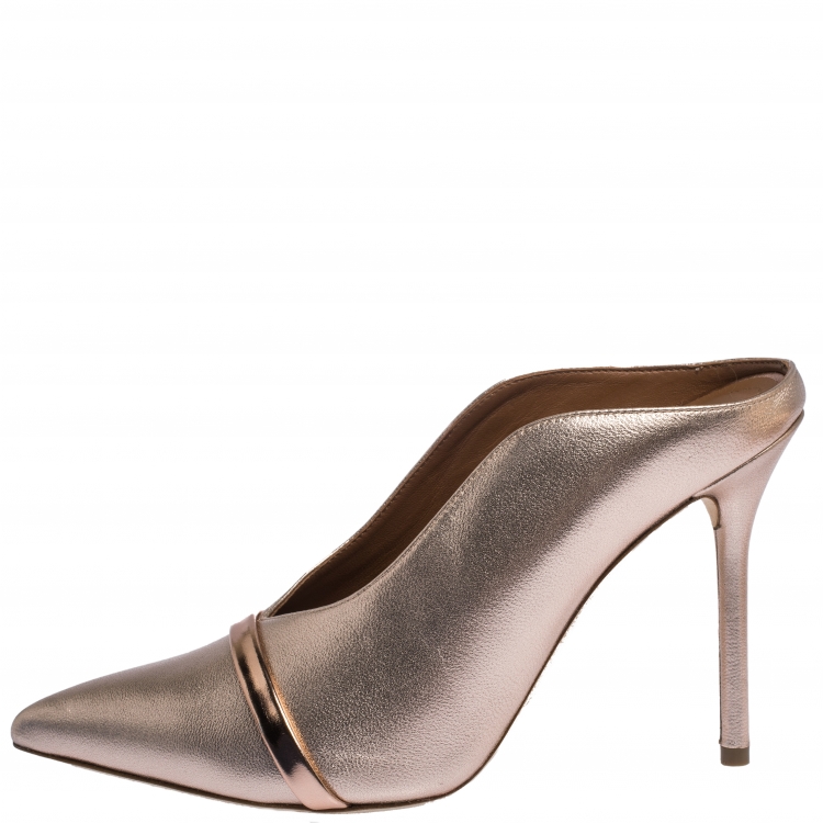 Pre Owned Malone Souliers Metallic Peach Leather Constance Mules Size 36.5