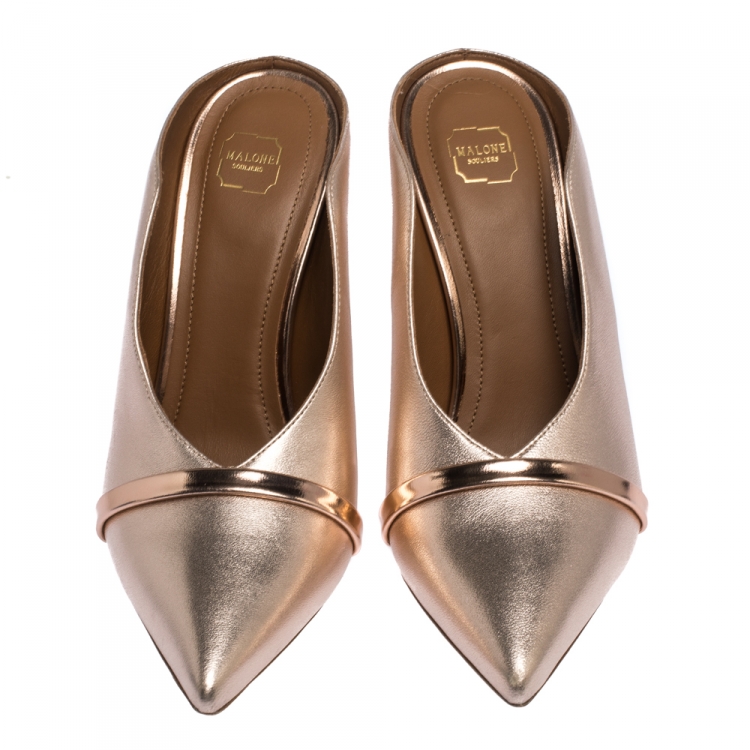 Pre Owned Malone Souliers Metallic Peach Leather Constance Mules Size 36.5