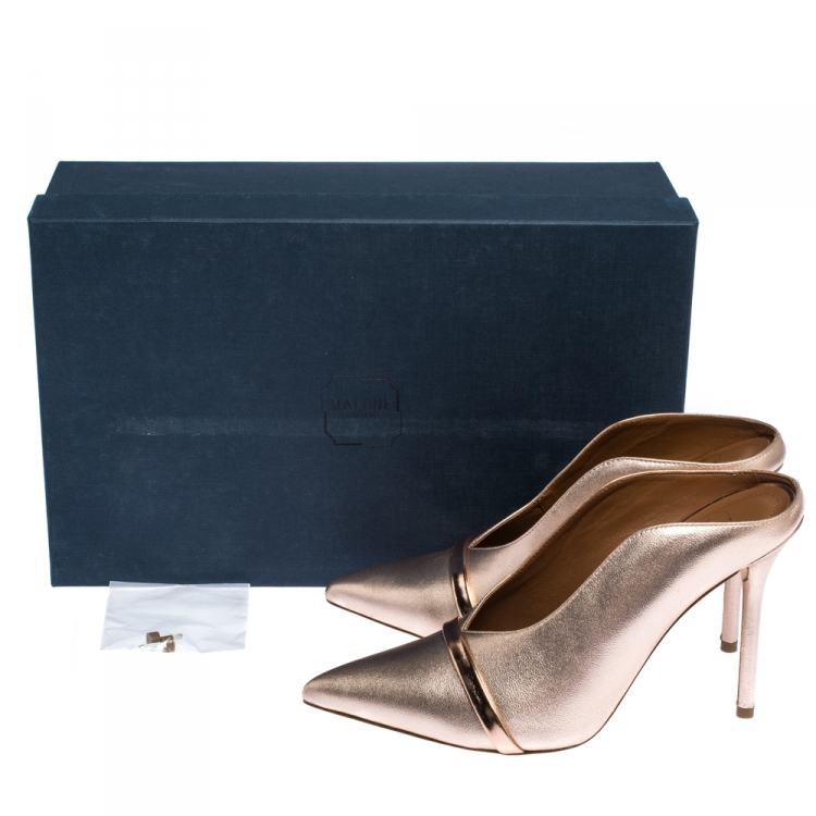 Pre Owned Malone Souliers Metallic Peach Leather Constance Mules Size 36.5