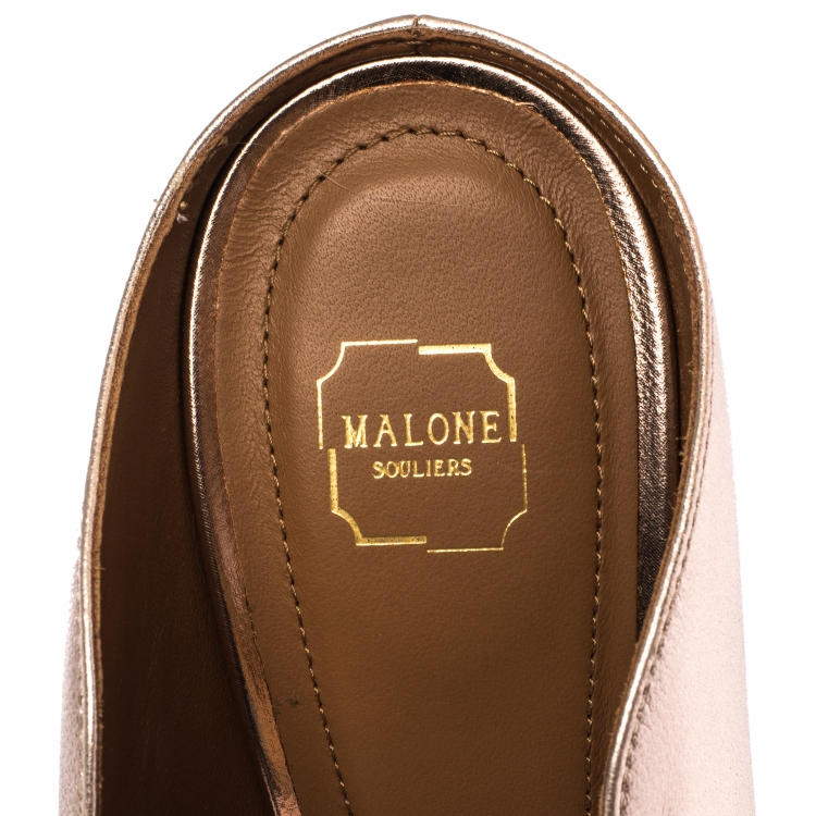 Pre Owned Malone Souliers Metallic Peach Leather Constance Mules Size 36.5