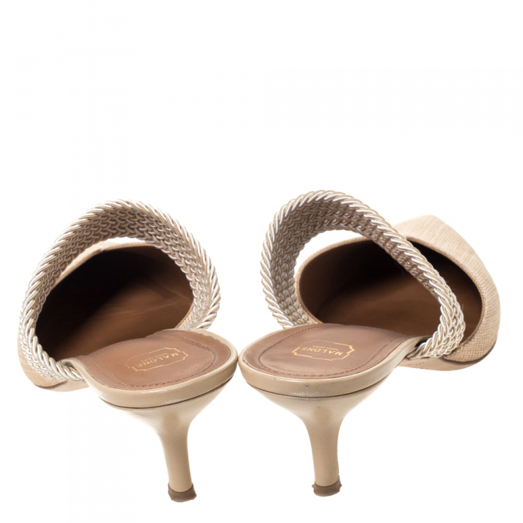 Pre Owned Malone Soulier Cream Raffia and Cord Maisie Pointed Toe Mules Size 40.5