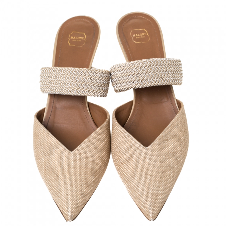 Pre Owned Malone Soulier Cream Raffia and Cord Maisie Pointed Toe Mules Size 40.5