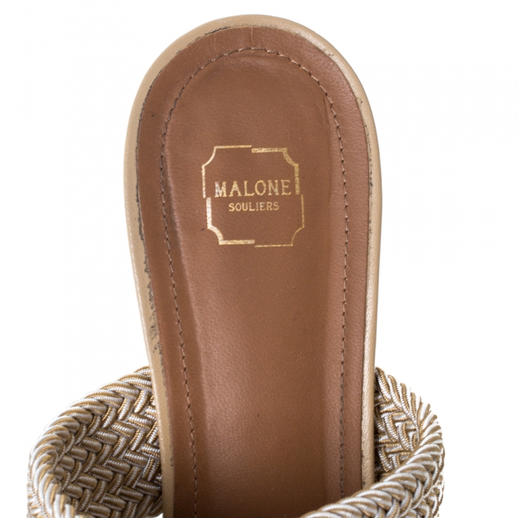 Pre Owned Malone Soulier Cream Raffia and Cord Maisie Pointed Toe Mules Size 40.5