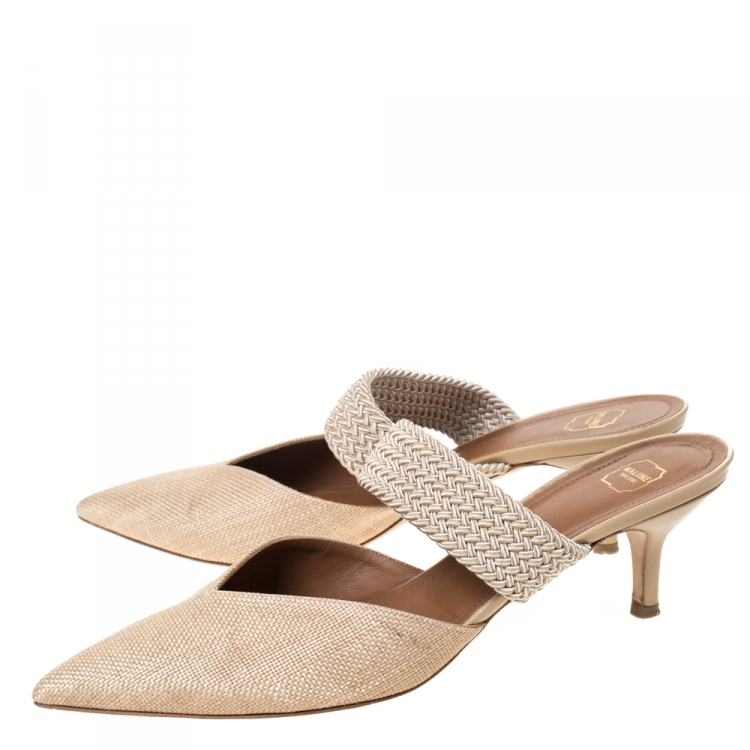 Pre Owned Malone Soulier Cream Raffia and Cord Maisie Pointed Toe Mules Size 40.5