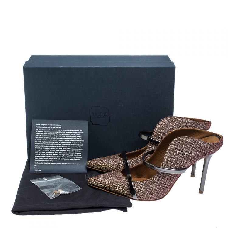 Pre Owned Malone Souliers Metallic Moire Fabric Maureen Pointed Toe Mules Size 37.5