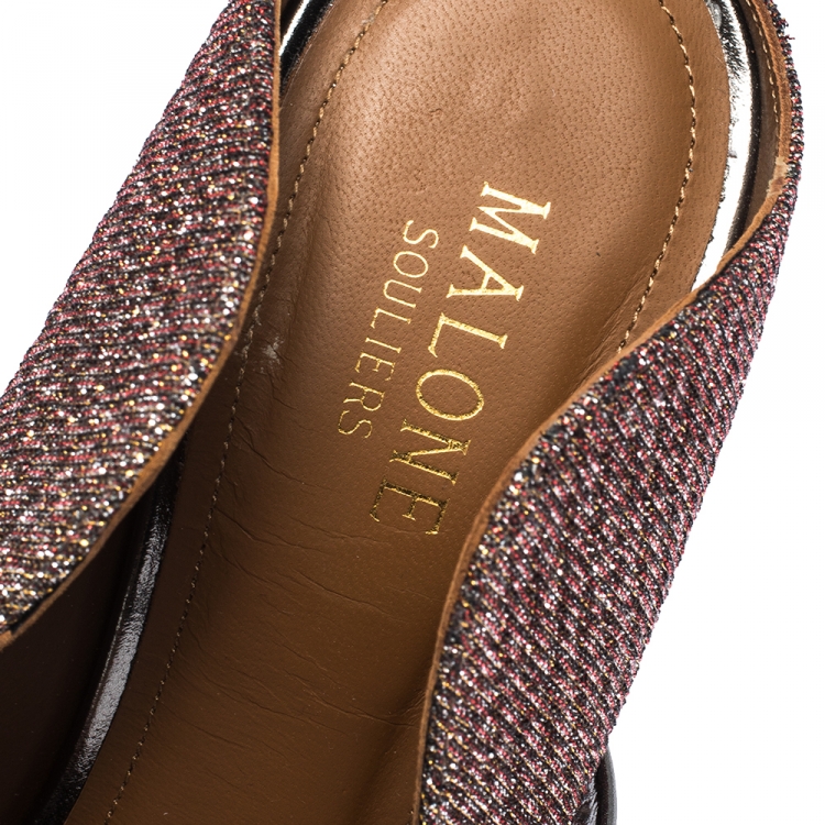 Pre Owned Malone Souliers Metallic Moire Fabric Maureen Pointed Toe Mules Size 37.5