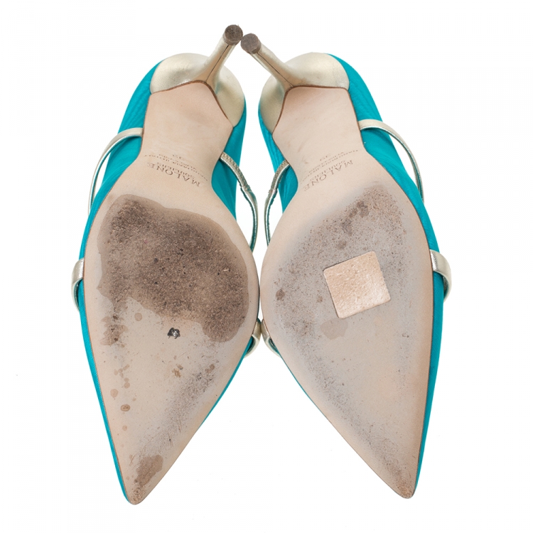 Pre Owned Malone Souliers Blue Moire Fabric Maureen Pointed Toe Mules Size 39