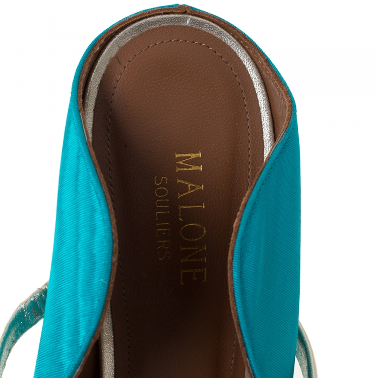 Pre Owned Malone Souliers Blue Moire Fabric Maureen Pointed Toe Mules Size 39