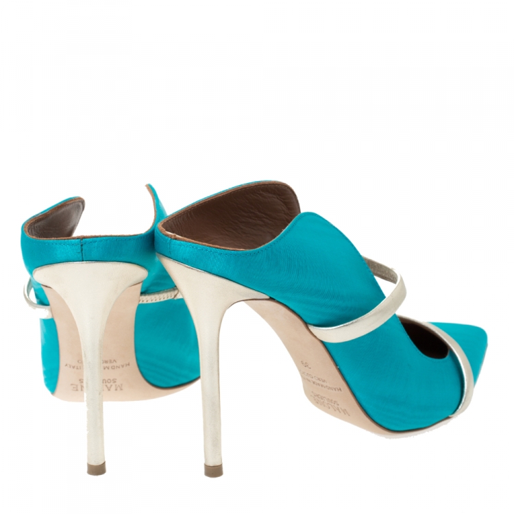 Pre Owned Malone Souliers Blue Moire Fabric Maureen Pointed Toe Mules Size 39