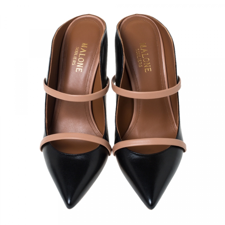Pre Owned Malone Souliers Black Leather Maureen Mules Size 37.5
