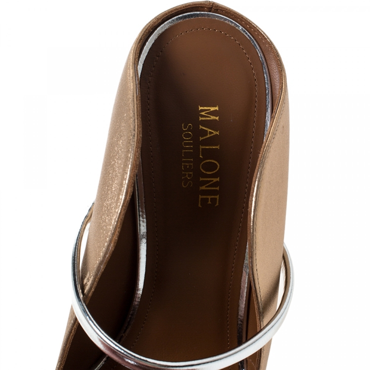 مملوكة مسبقًا Malone Souliers Metallic Gold Leather Maureen Pointed Toe Mules Size 37