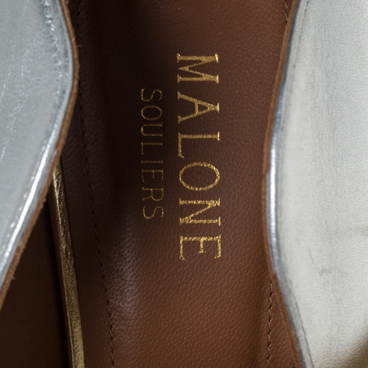 Pre Owned Malone Souliers Silver/Gold Foil Leather Maureen Pumps Size 37