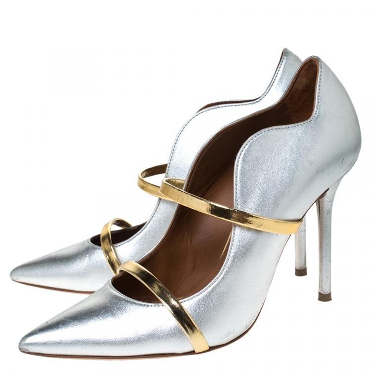 Pre Owned Malone Souliers Silver/Gold Foil Leather Maureen Pumps Size 37