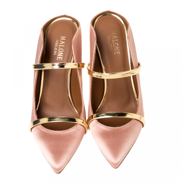 Pre Owned Malone Souliers Pink Satin Maureen Pointed Toe Mules Sandals Size 36.5