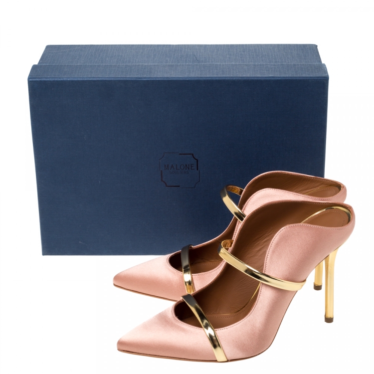 Pre Owned Malone Souliers Pink Satin Maureen Pointed Toe Mules Sandals Size 36.5