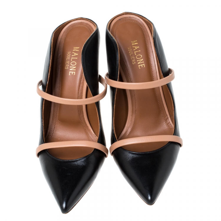 Pre Owned Malone Souliers Black Leather Maureen Pointed Toe Mules Size 38