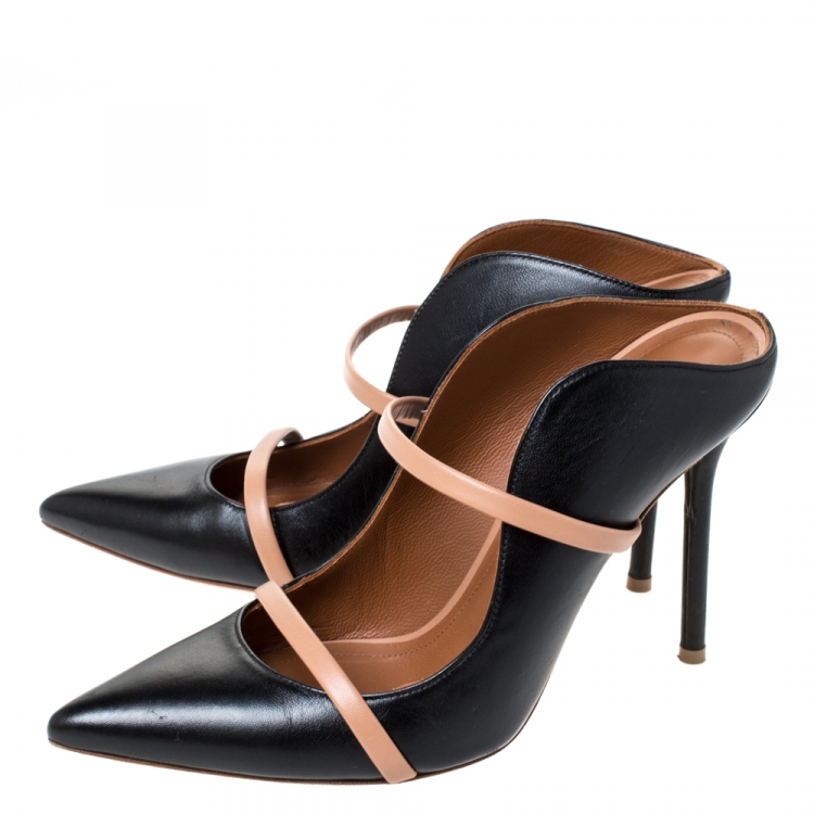 Pre Owned Malone Souliers Black Leather Maureen Pointed Toe Mules Size 38