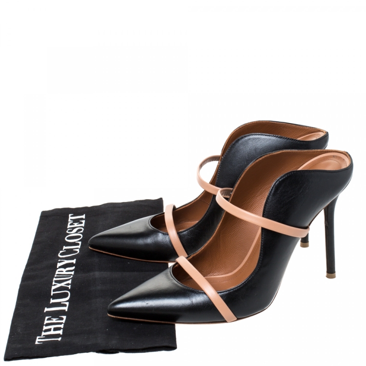 Pre Owned Malone Souliers Black Leather Maureen Pointed Toe Mules Size 38