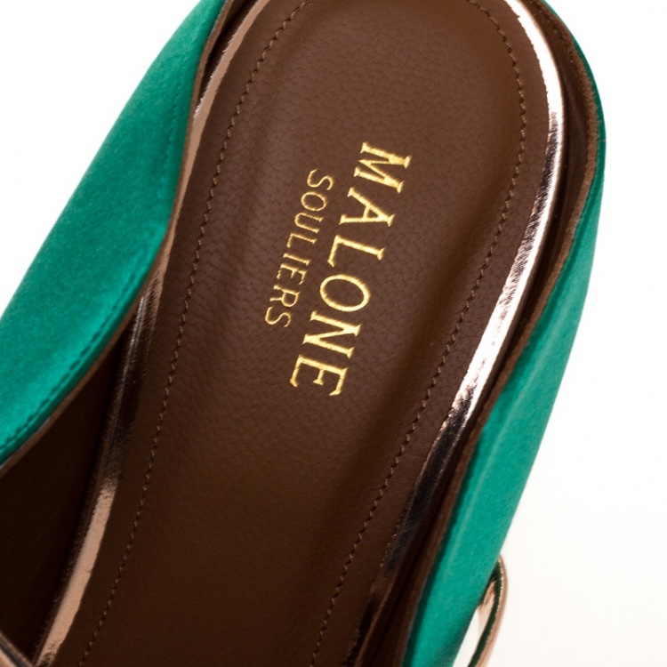 Pre Owned Malone Souliers Green/Bronze Satin Maureen Pointed Toe Mules Size 41