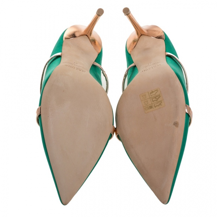 Pre Owned Malone Souliers Green/Bronze Satin Maureen Pointed Toe Mules Size 41