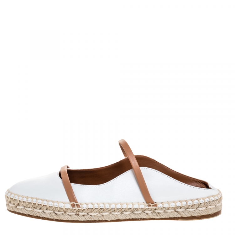 Pre Owned Malone Souliers White/Brown Leather Sienna Espadrille Mules Size 39
